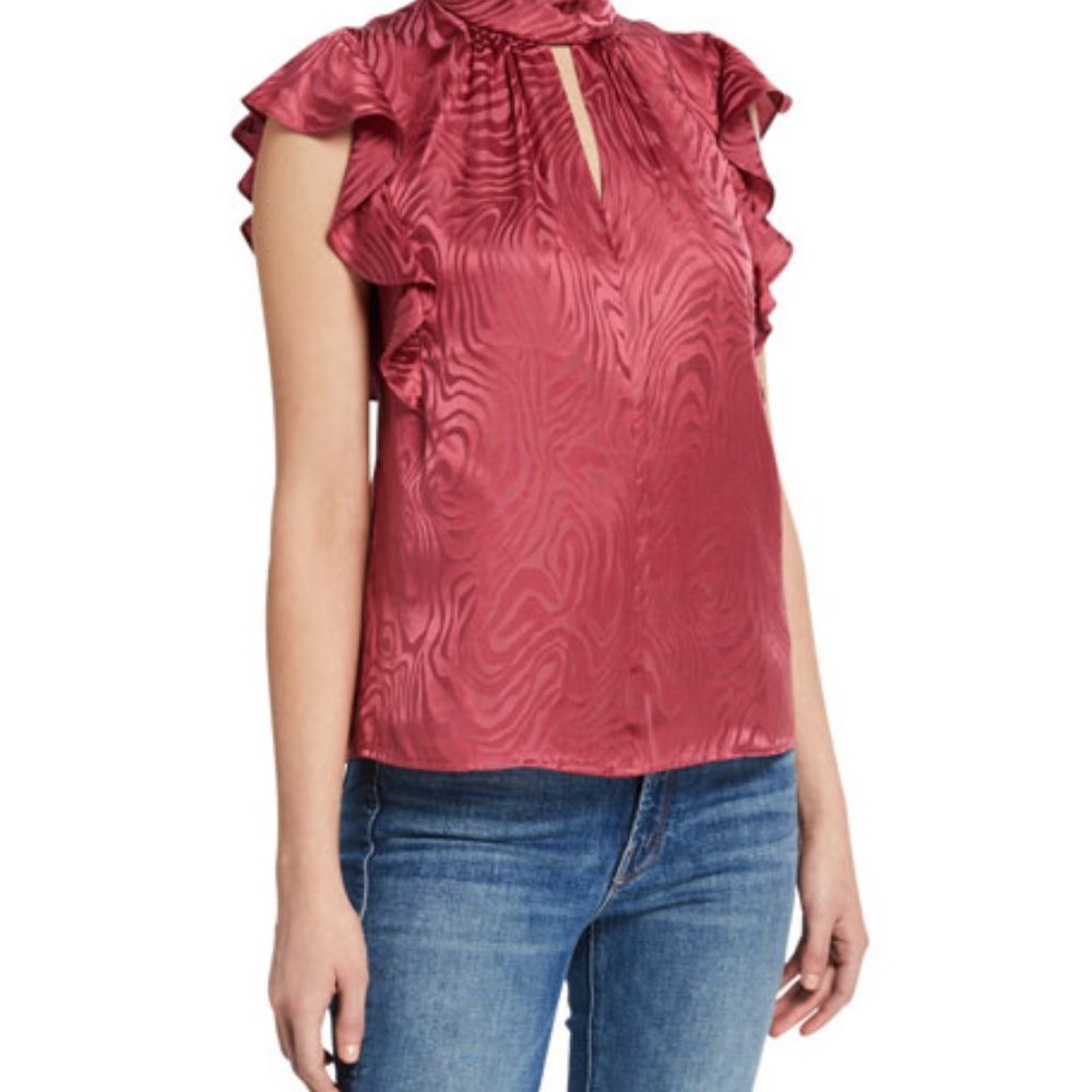 New Rebecca TaylorSleeveless Swirl Jacquard Ruffle Top Size M